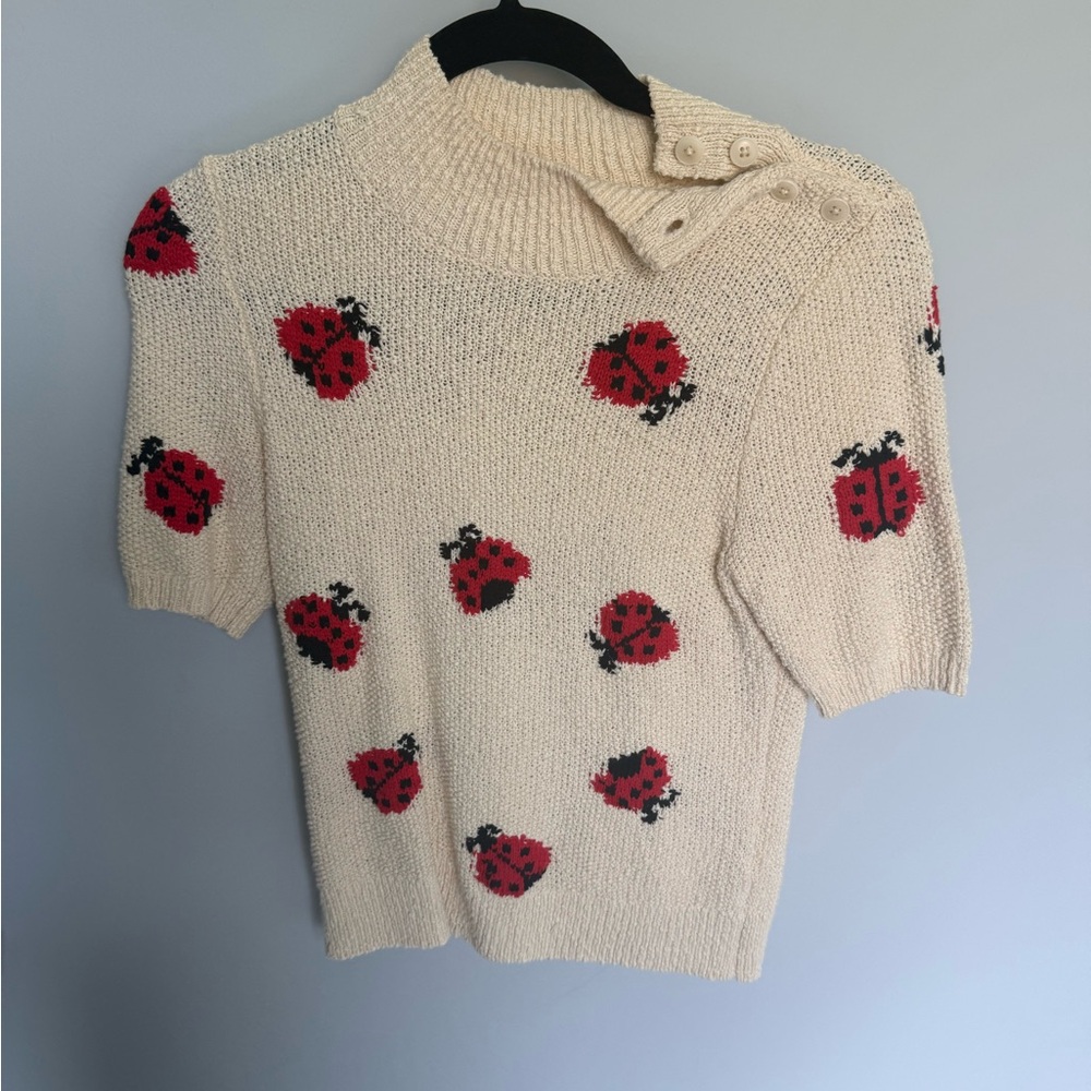 Anthropologie Maeve mock turtleneck sweater ladybugs